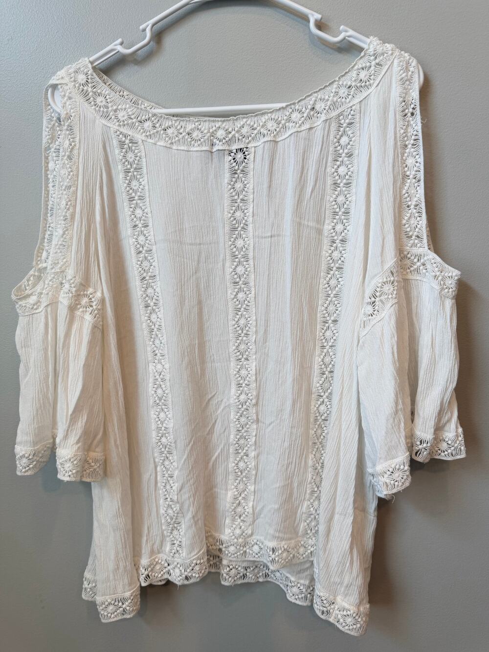 i Jeans by Buffalo White Boho Crochet Lace Cold Shoulder Peasant Blouse Top M - Picture 1 of 7